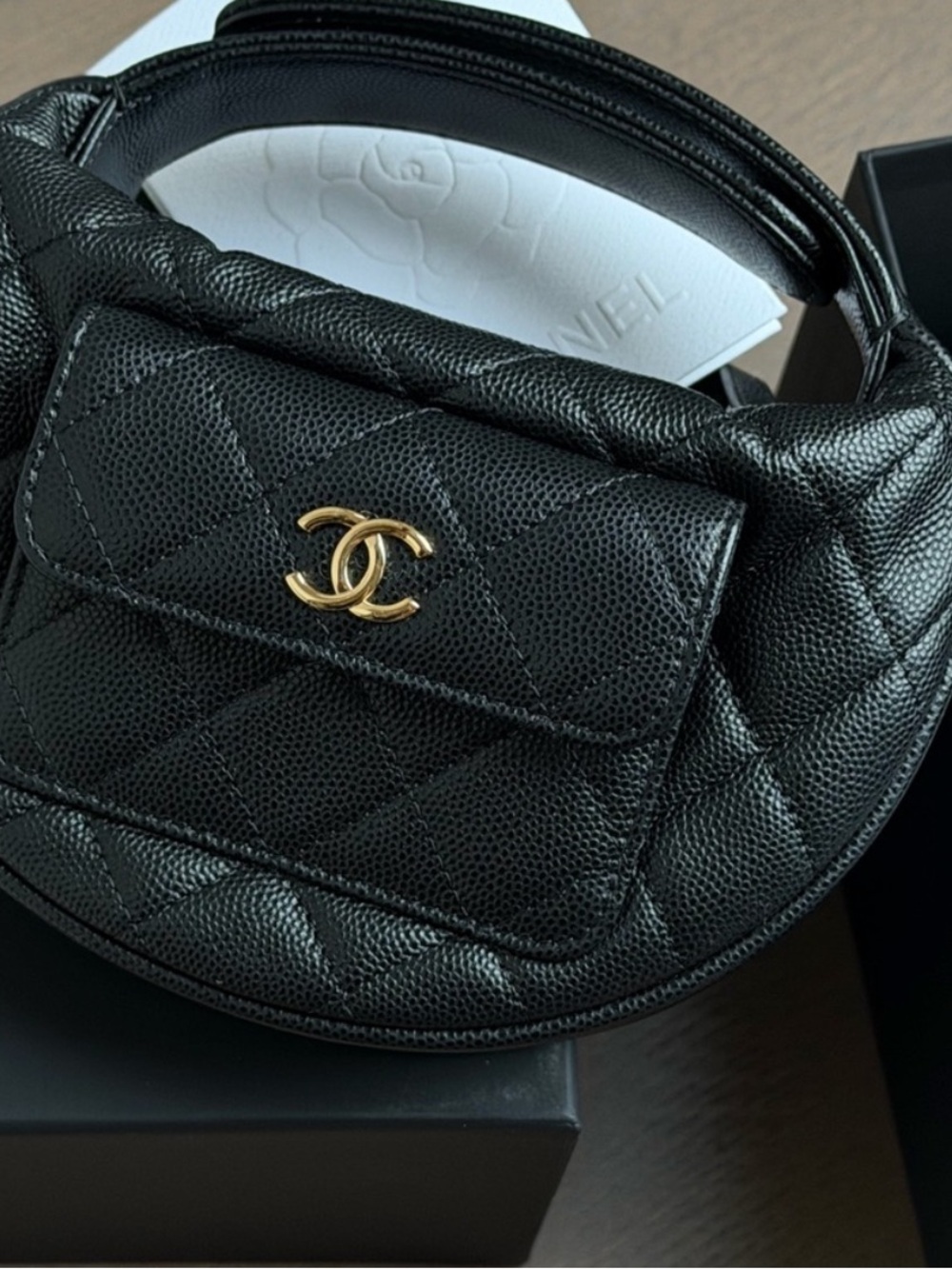 Chanel half moon caviar grain leather bag